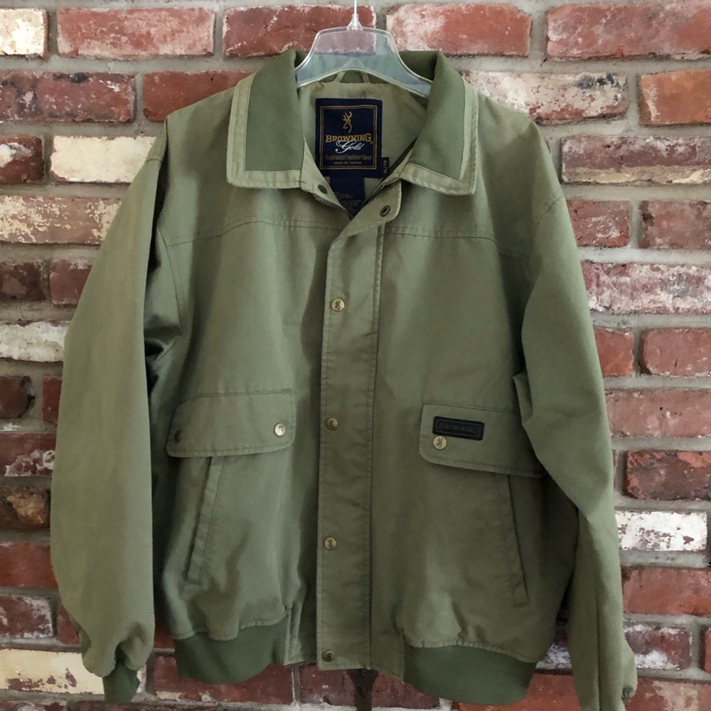 Browning Gold XL Bomber Jacket Olive Green Khaki Mesh Interior
